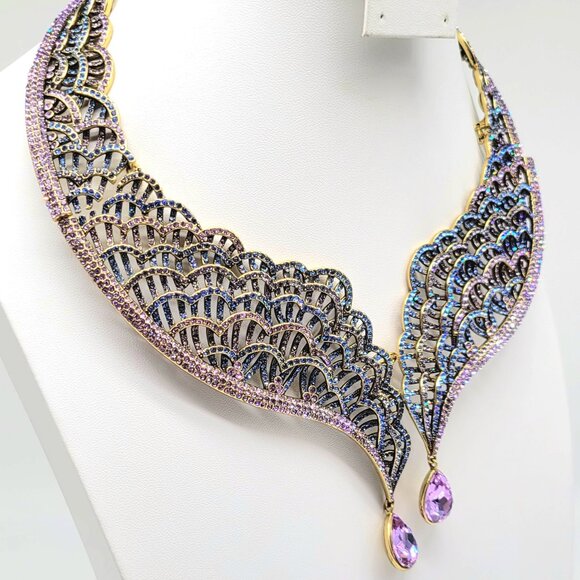 Heidi Daus Amethyst Swarovski Crystal Angel Wing Collar Statement NECKLACE ONLY - Picture 5 of 12